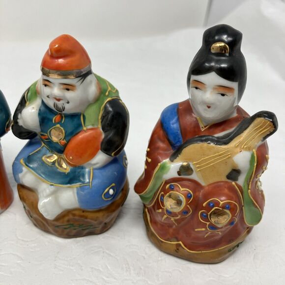 Vintage Japanese Kutani Moriage Lucky Gods Porcelain Figurines Set Lot Of 6 - Picture 7 of 16